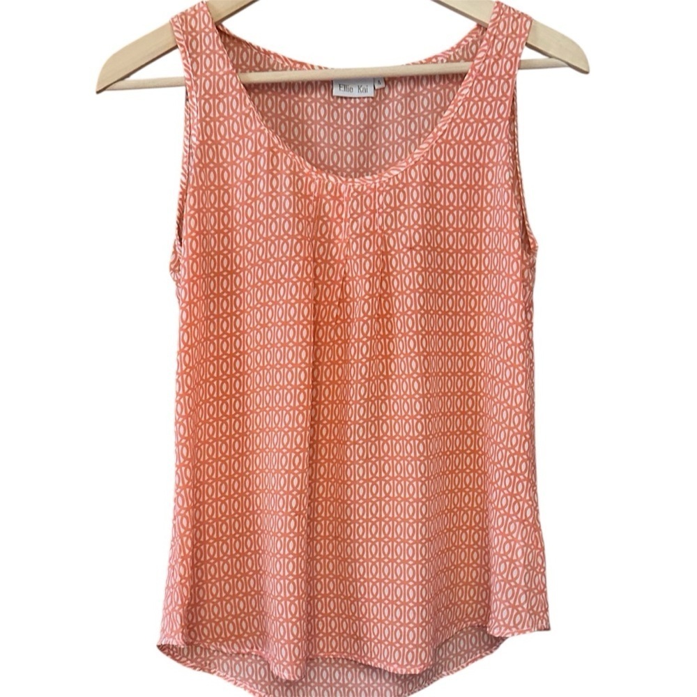 EUC Ellie Kai 100% Silk Coral Geometric Tank Top